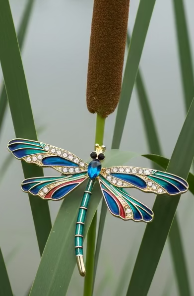 Dragon fly pin enamel and crystal 