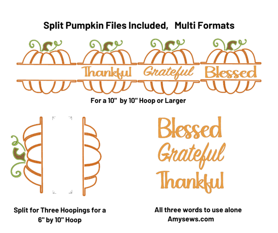 Split Pumpkin Embroidery Design Files Only